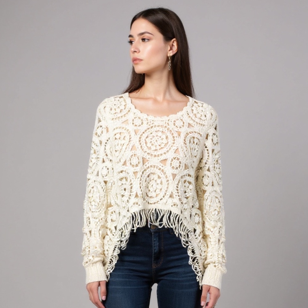 NWT BOHO Fringed Sweater